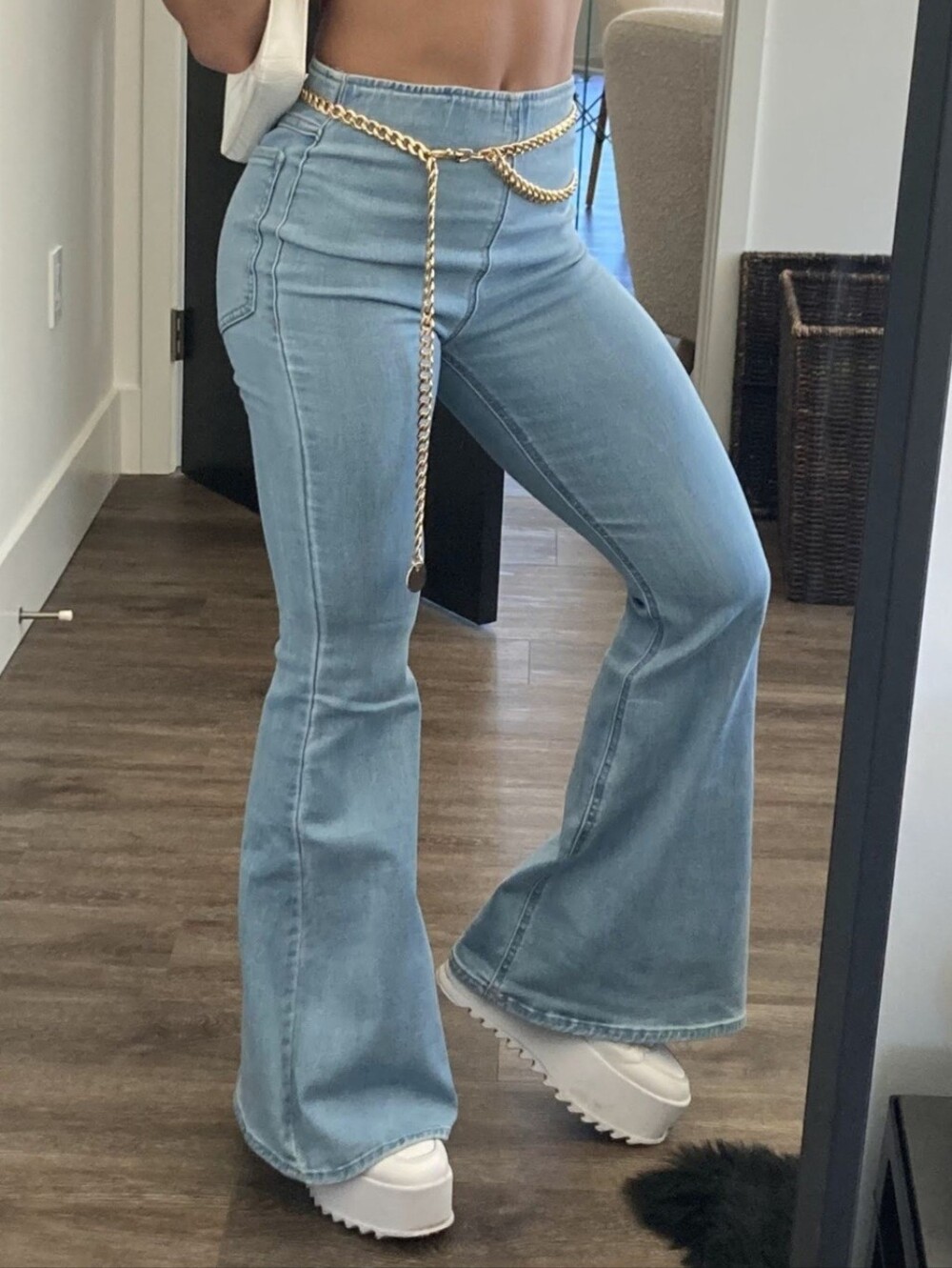 Forever 21 Light Wash High Rise Elastic Waist Flare Pants - Size XS